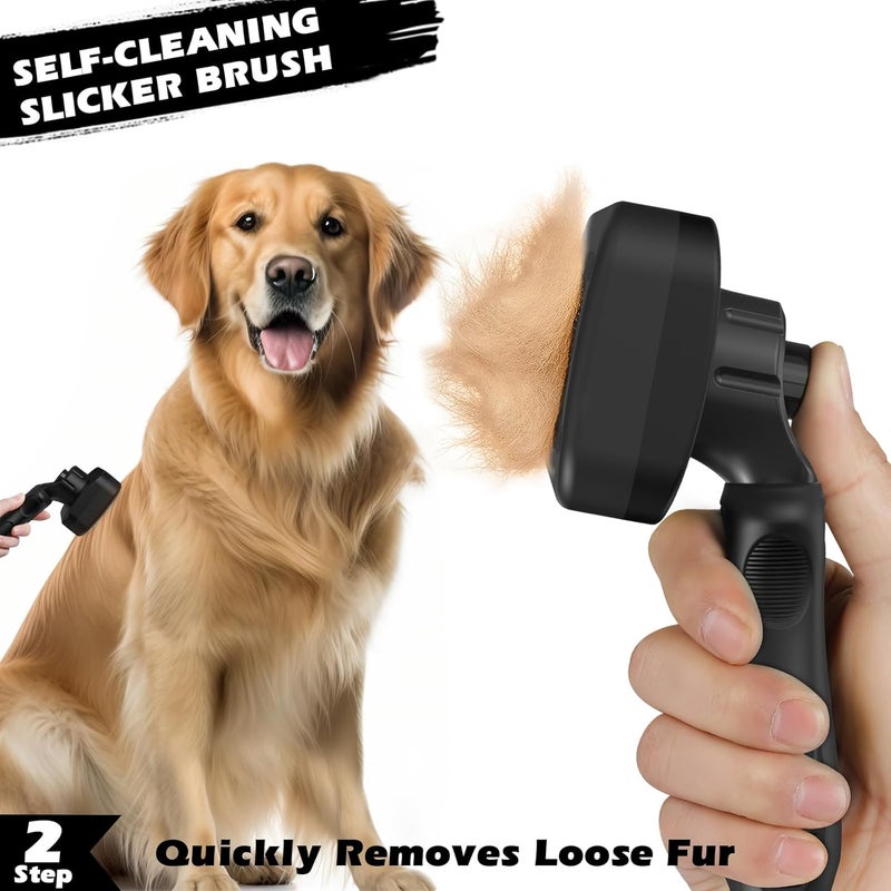 Augwind 3PCS Self Cleaning Slicker Brush & Pet Grooming Rake & Flea Comb for Dogs,Cats and Horses | Double-Sided Dematting Comb & Skin Friendly Deshedding Grooming Tool | Premium Pet Supplies (Black) - Image 4